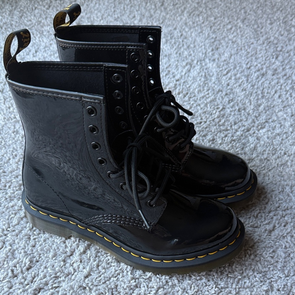New Dr. Martens Glossy Black Combat Boots